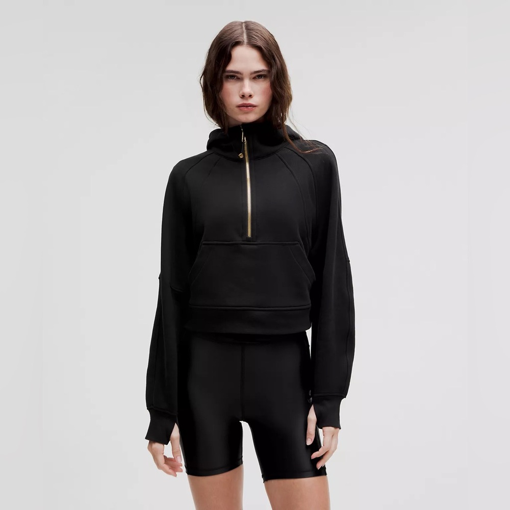 Lululemon Athletica Scuba Oversized Half-Zip Cropped Hoodie Black/Gold M/L NWT